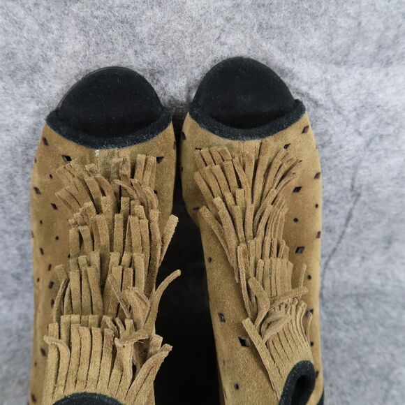 Jessica Simpson Shoes Womens 8.5 Bootie Fringe Open Toe Two Tone Leather Fashion - Picture 8 of 13